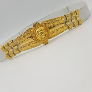 Judith Leiber White Adjustable Belt Gold Buckle